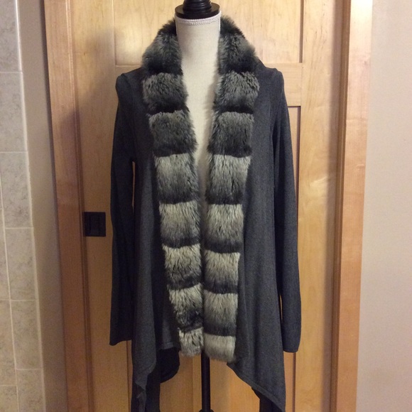 Luxurious!  Fur Trimmed Cardigan - Picture 1 of 3